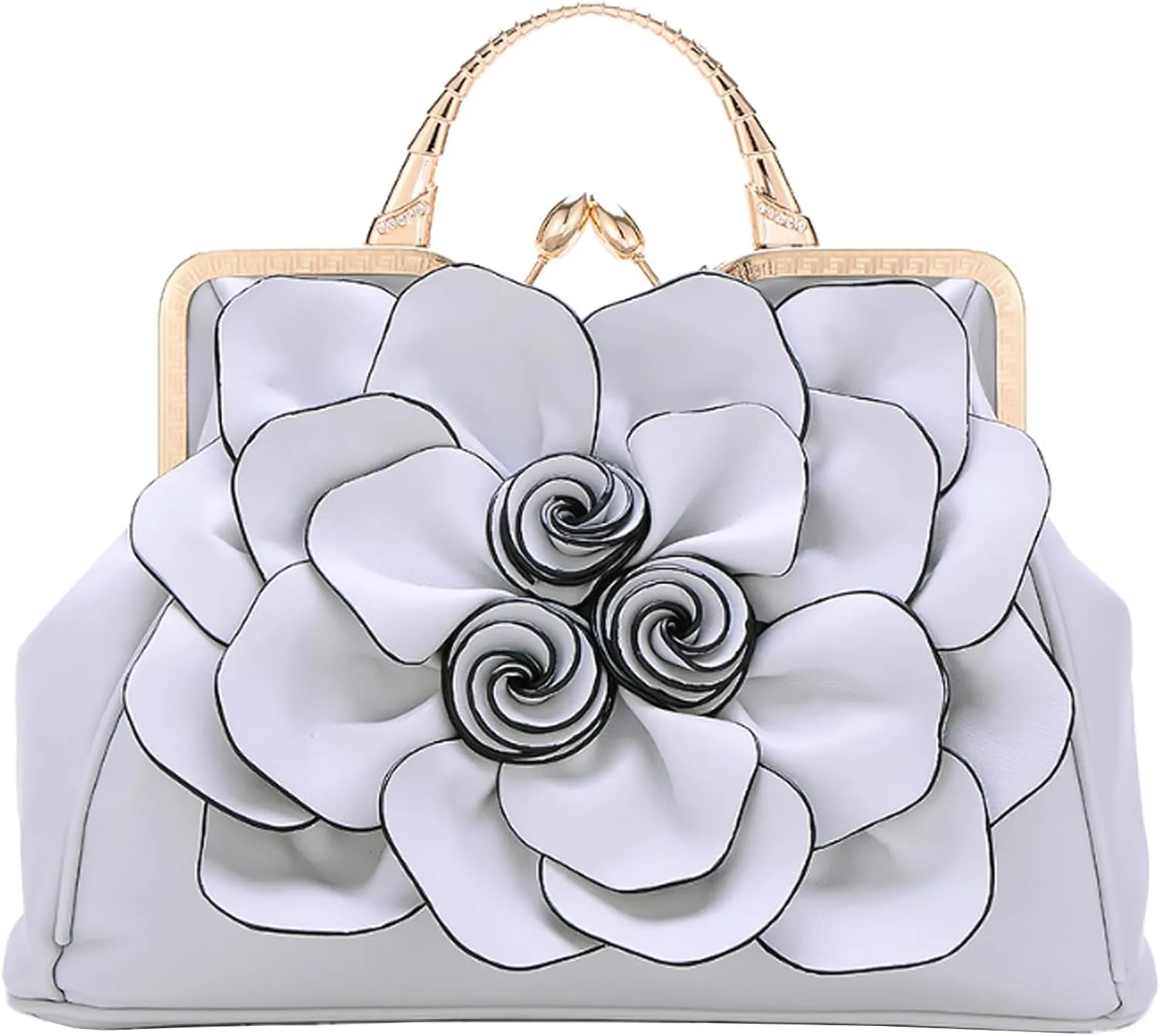 Women Flower Top Handle Handbags Purses Faux Leather Floral Evening Shoulder Bags Satchel