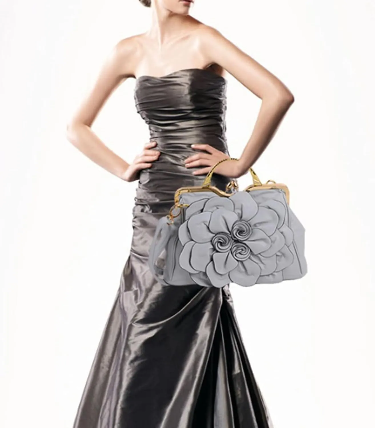 Women Flower Top Handle Handbags Purses Faux Leather Floral Evening Shoulder Bags Satchel