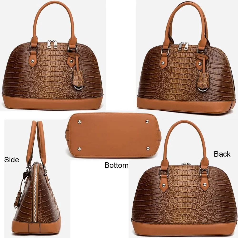Women Handbags and Purses Set Embossed Crocodile Pattern Faux Leather Dome Satchel Handbag Wallet Shoulder Bags 3Pcs