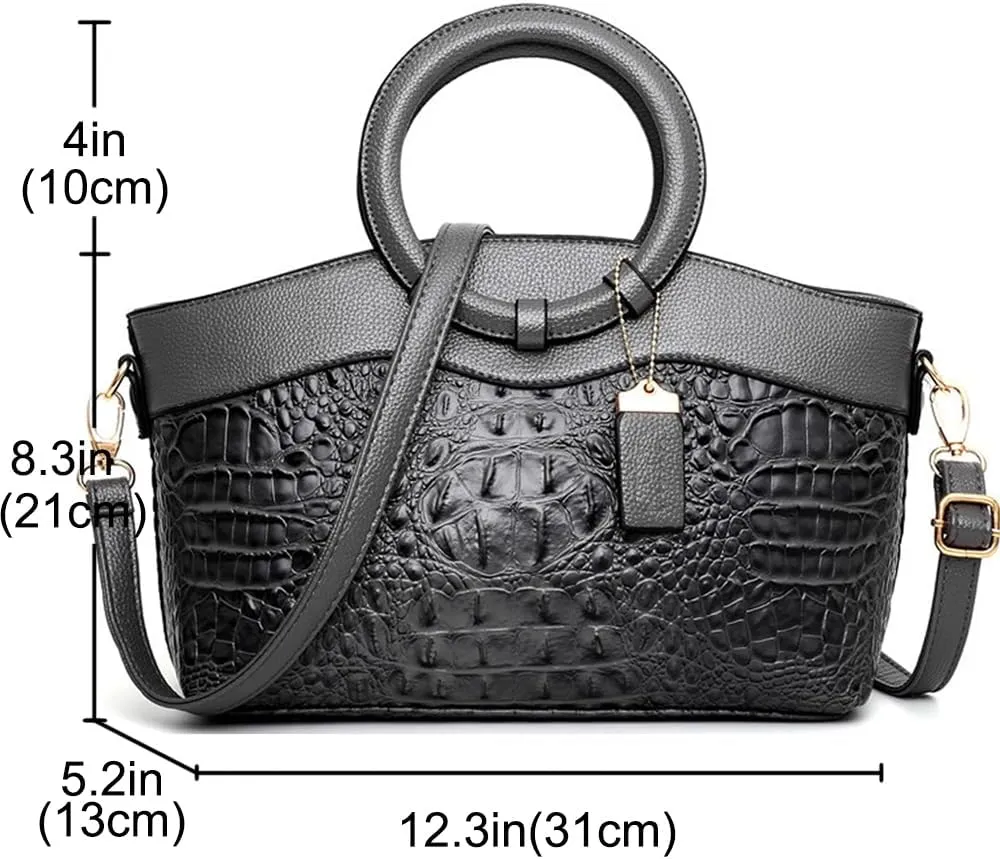 Women Handbags Tote Bags PU Leather Crocodile Pattern Purse Top Circular Handle Handbag Ladies Satchel Shoulder Bag
