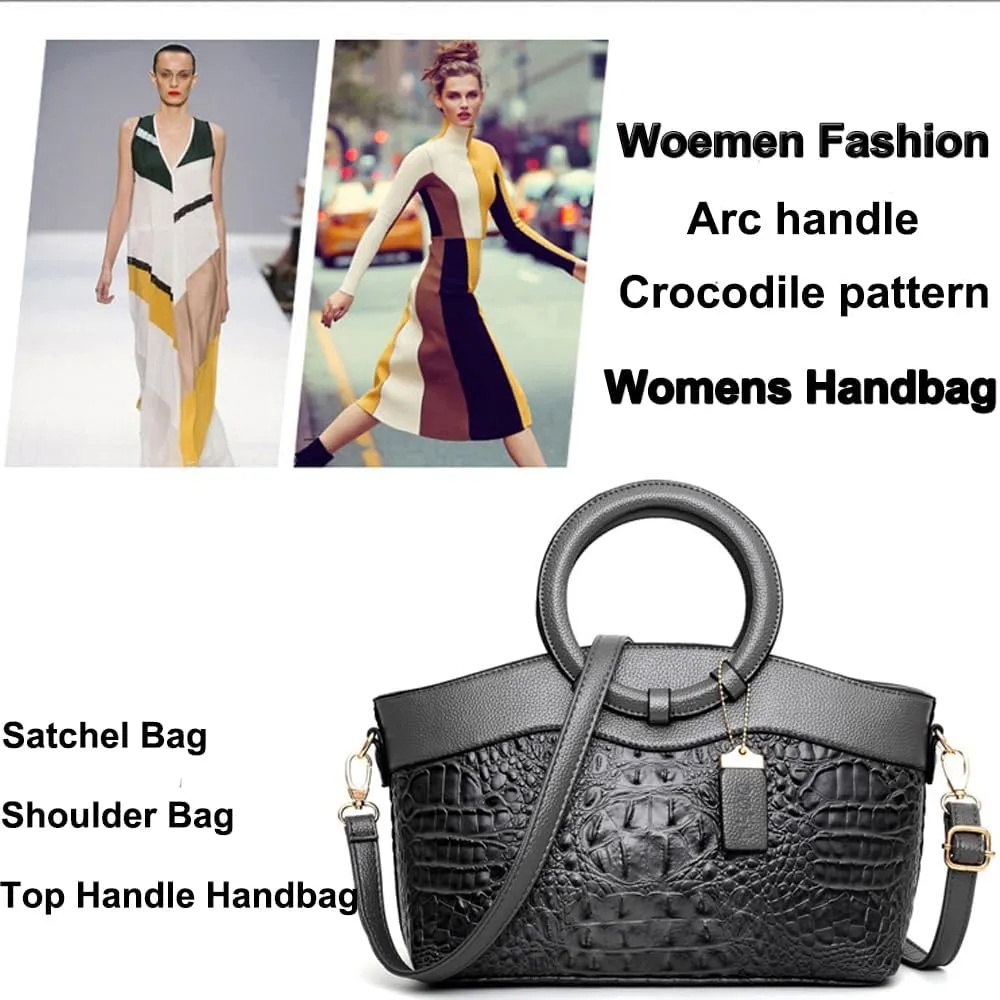 Women Handbags Tote Bags PU Leather Crocodile Pattern Purse Top Circular Handle Handbag Ladies Satchel Shoulder Bag