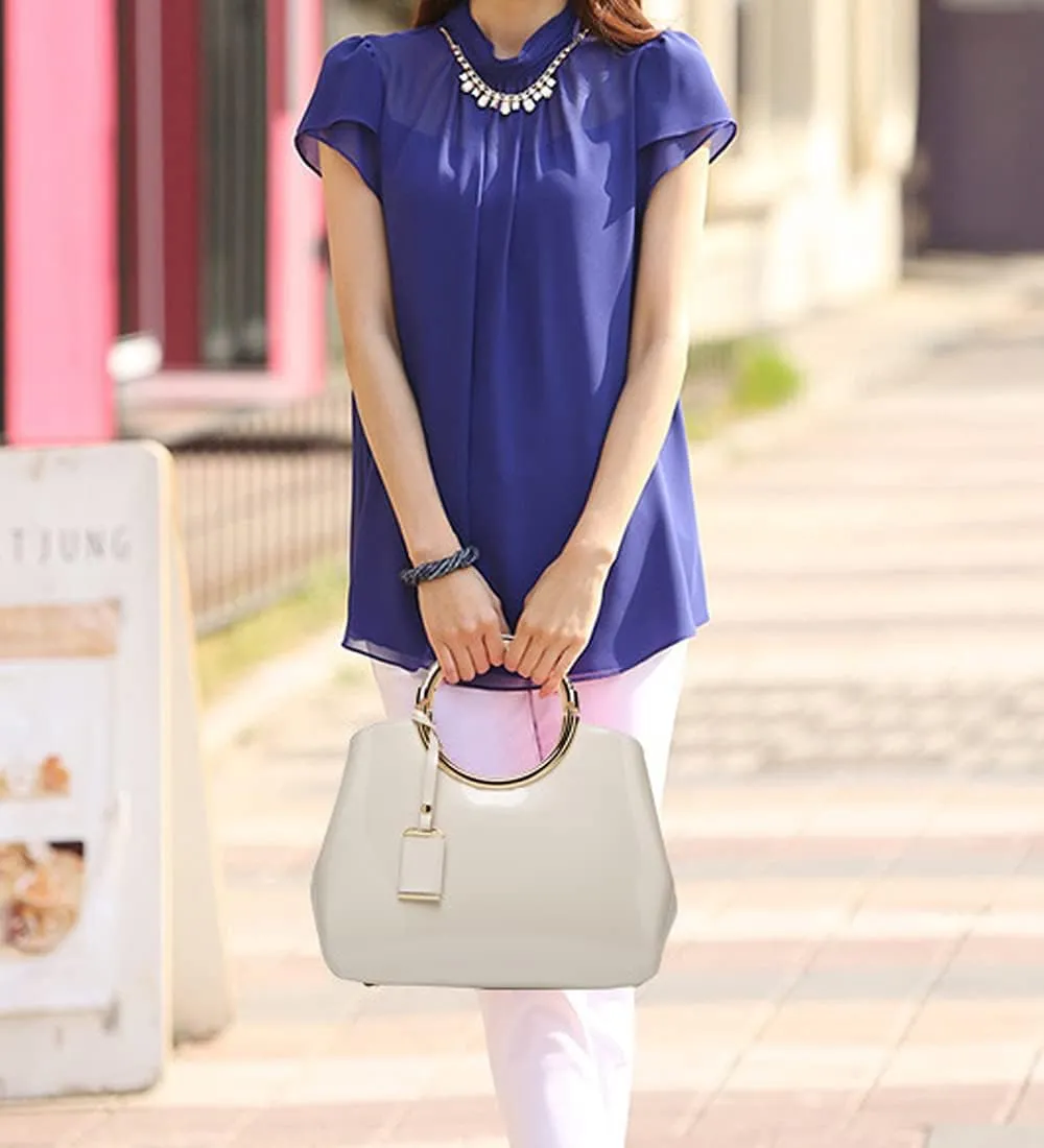 Women Ladies Purse and Handbag Patent Leather Satchel Tote Top Handle Shoulder Bag with Pendant