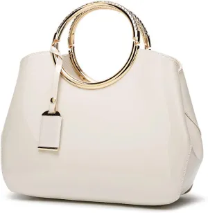 Women Ladies Purse and Handbag Patent Leather Satchel Tote Top Handle Shoulder Bag with Pendant