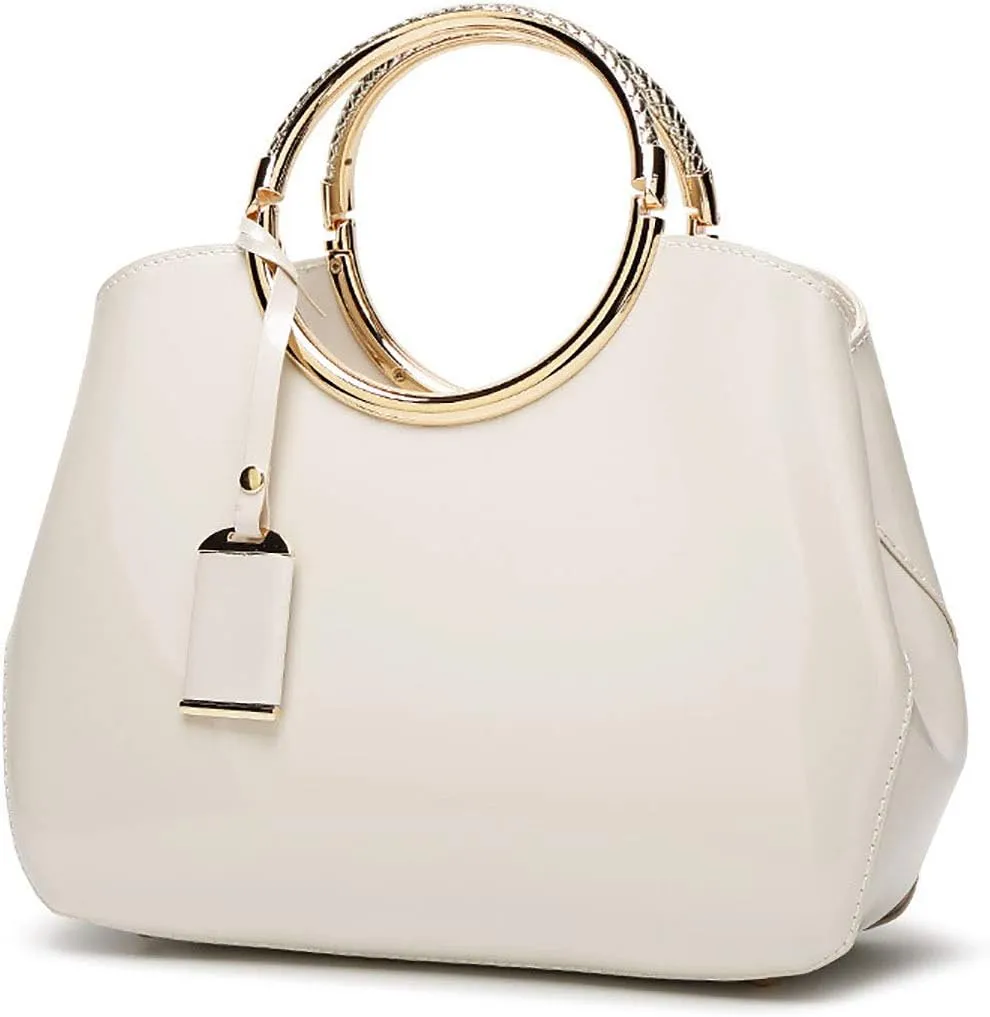 Women Ladies Purse and Handbag Patent Leather Satchel Tote Top Handle Shoulder Bag with Pendant