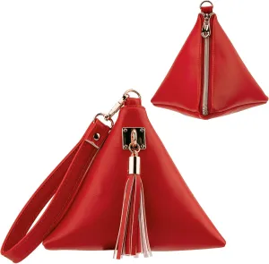 Women Leather Clutch Wallet Triangle Wristlet Purse with Wrist Strap