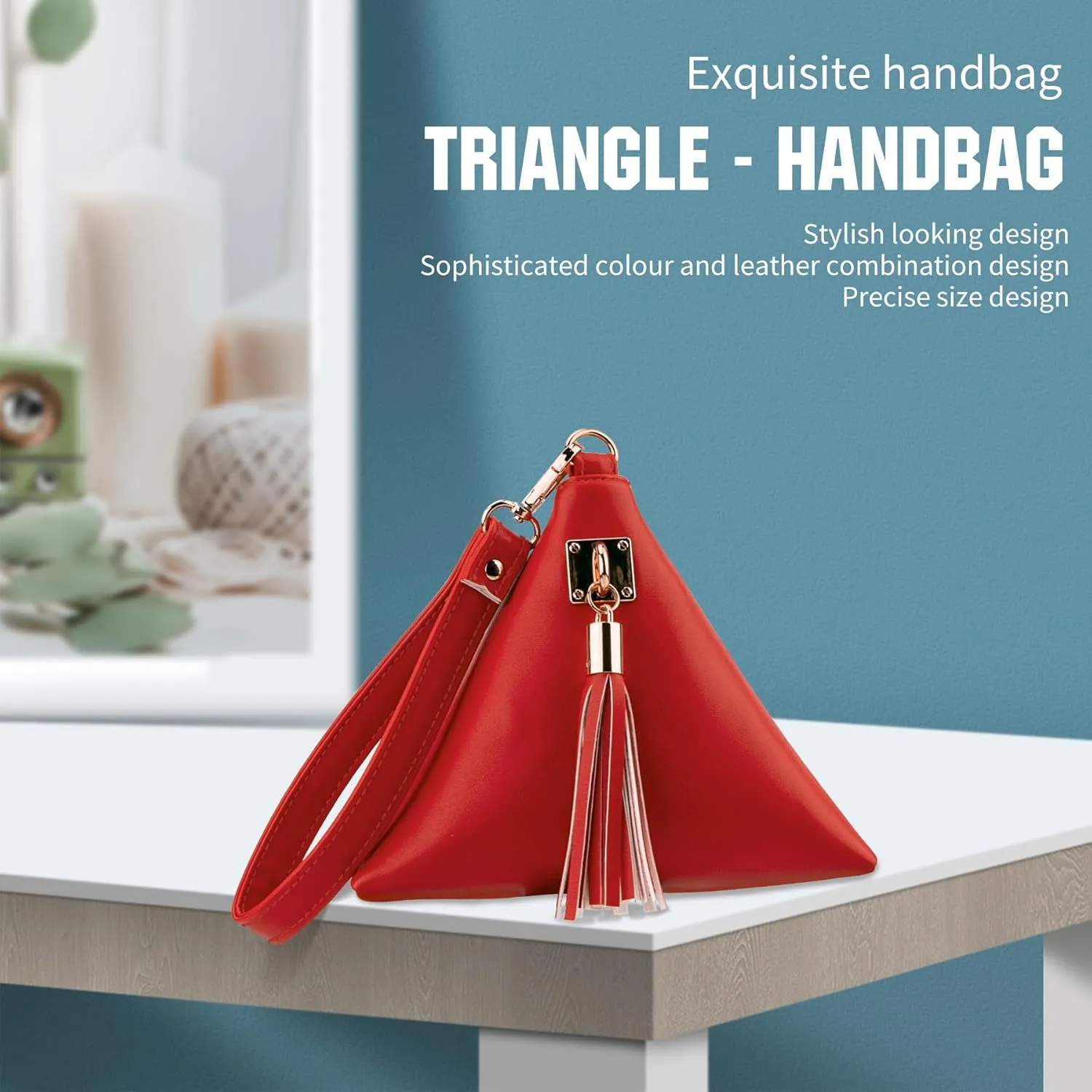 Women Leather Clutch Wallet Triangle Wristlet Purse with Wrist Strap