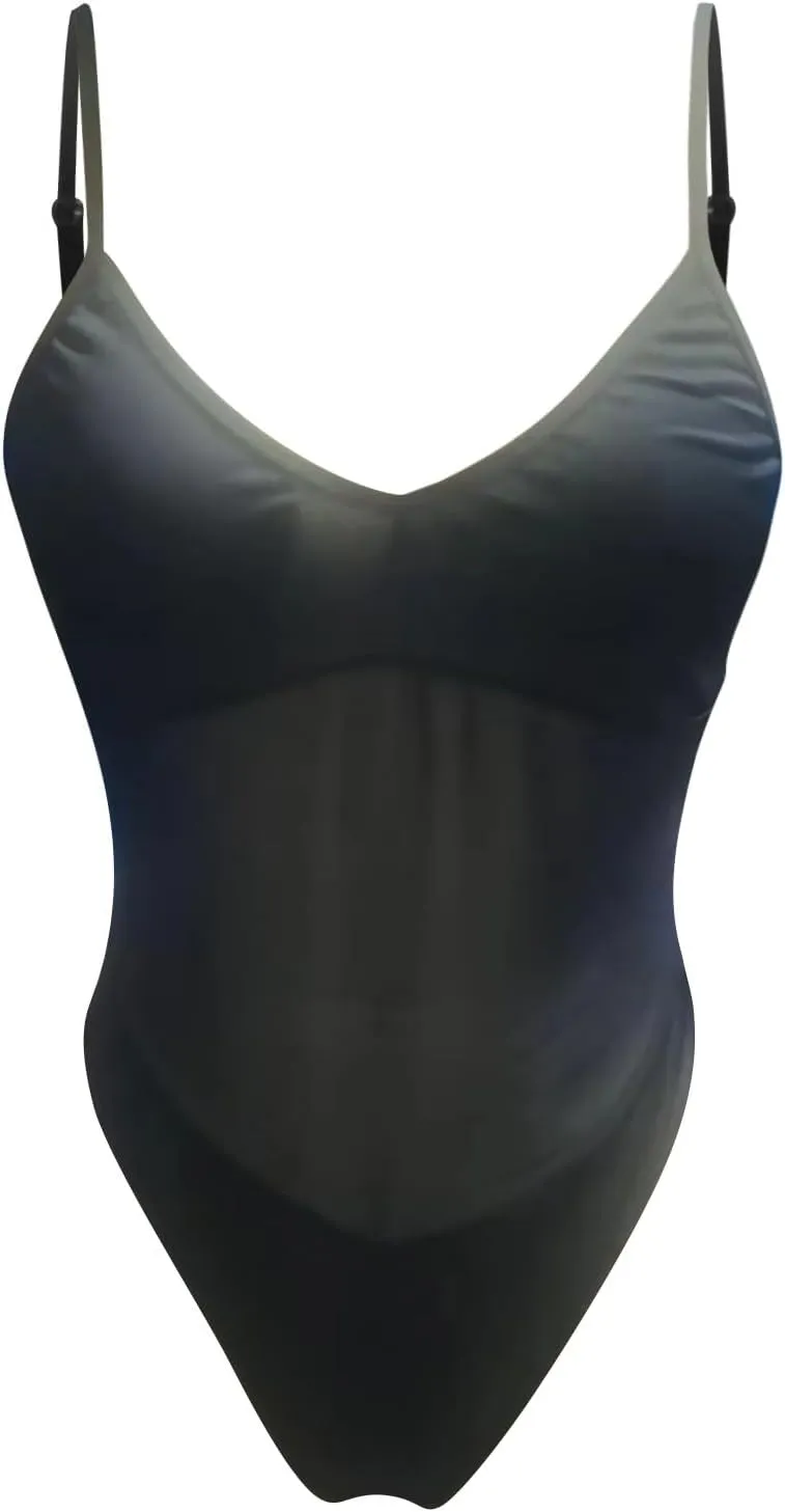 Women Mesh Sexy Hollow One Piece Tummy Control Swimwear Spaghetti Strap Slim Fitting Tan Through Swimsuit for Women