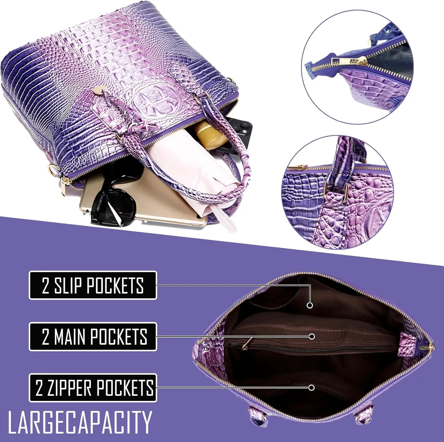 Women Purse Satchel Bag Long Crossbody Classy Tote Bag Top Handle Vegan Leather Ladies Handbags Embossed Pattern