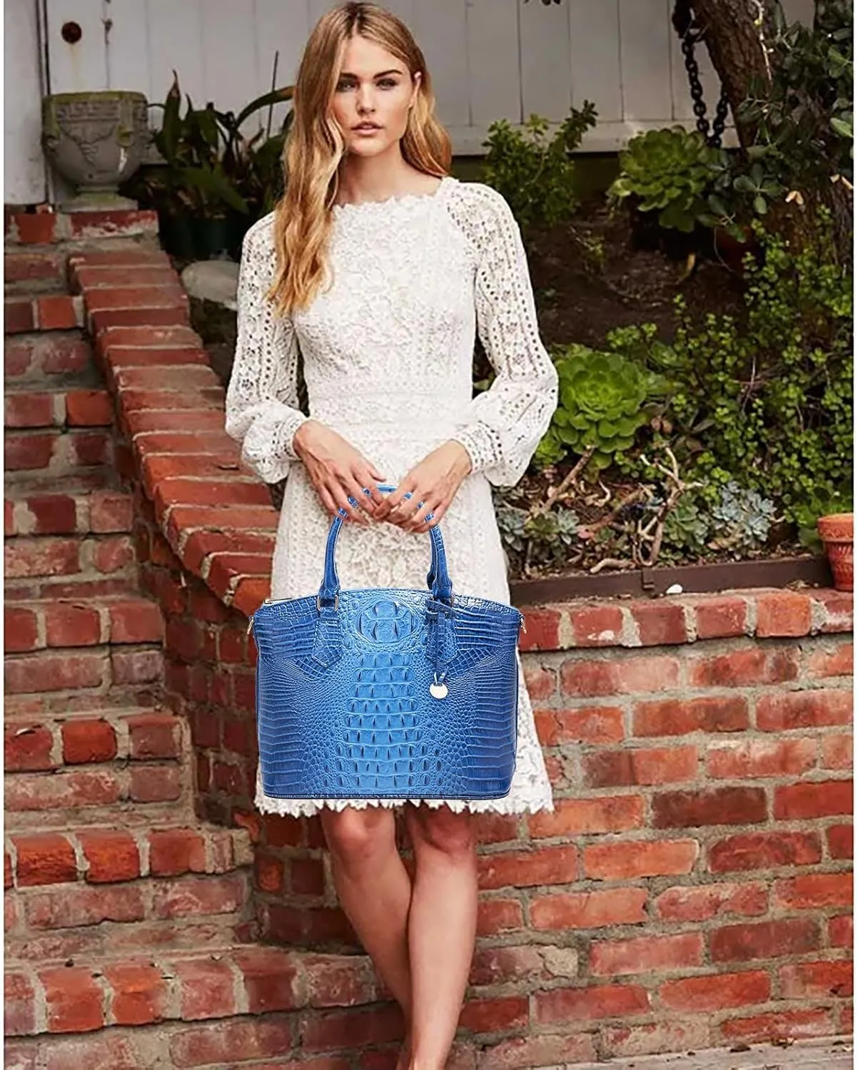 Women Purse Vegan Leather Crocodile-Embossed Pattern With Removable Shoulder Strap Top Handle Large Shoulder Bags