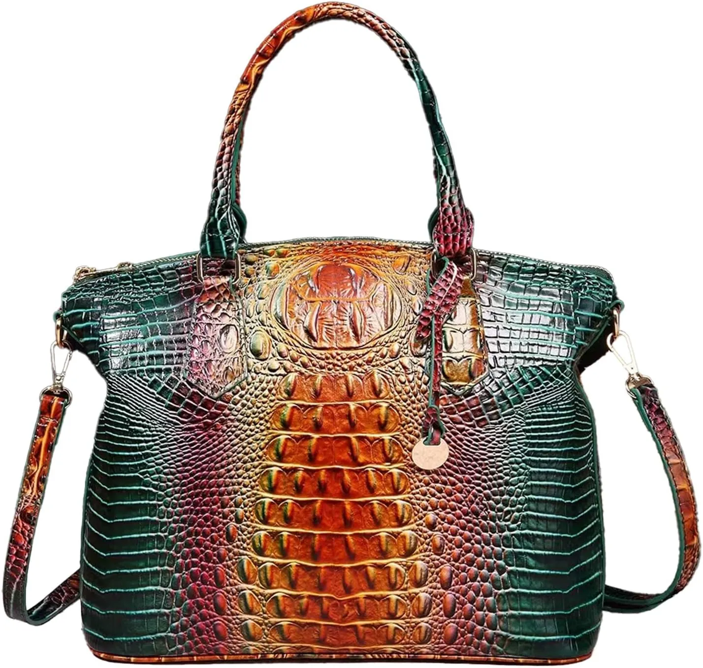 Women Purse Vegan Leather Crocodile-Embossed Pattern With Removable Shoulder Strap Top Handle Large Shoulder Bags