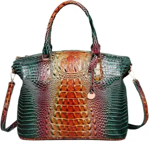 Women Purse Vegan Leather Crocodile-Embossed Pattern With Removable Shoulder Strap Top Handle Large Shoulder Bags