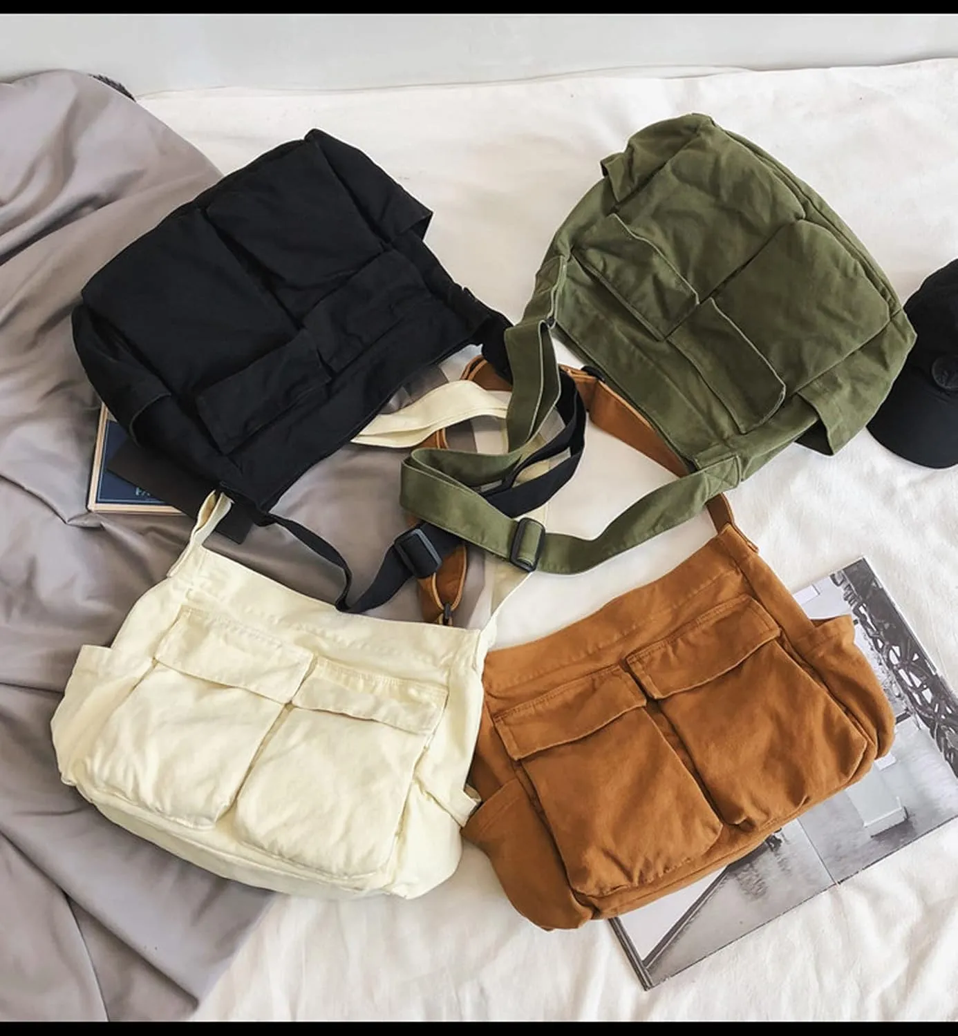 Women Shoulder Bags Canvas Tote Bag Handbag Large Hobo with Pockets Work Bags for Women and Men