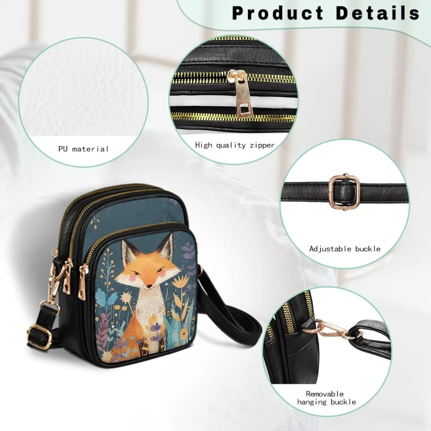 Women Small Crossbody Bags PU Leather Handbags, Animals Print Travel Wallet Zipper Phone Pouch Adjustable Strap