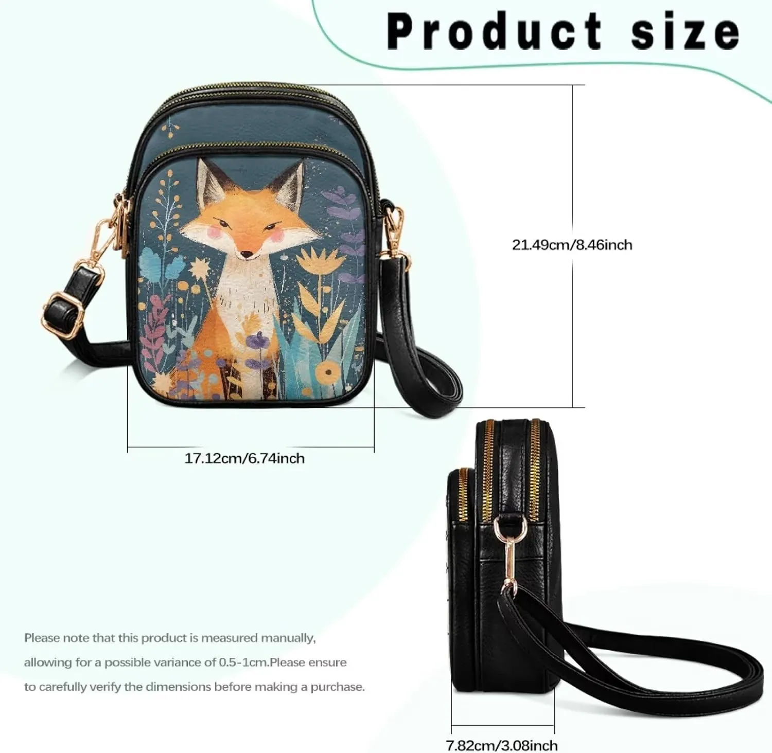 Women Small Crossbody Bags PU Leather Handbags, Animals Print Travel Wallet Zipper Phone Pouch Adjustable Strap