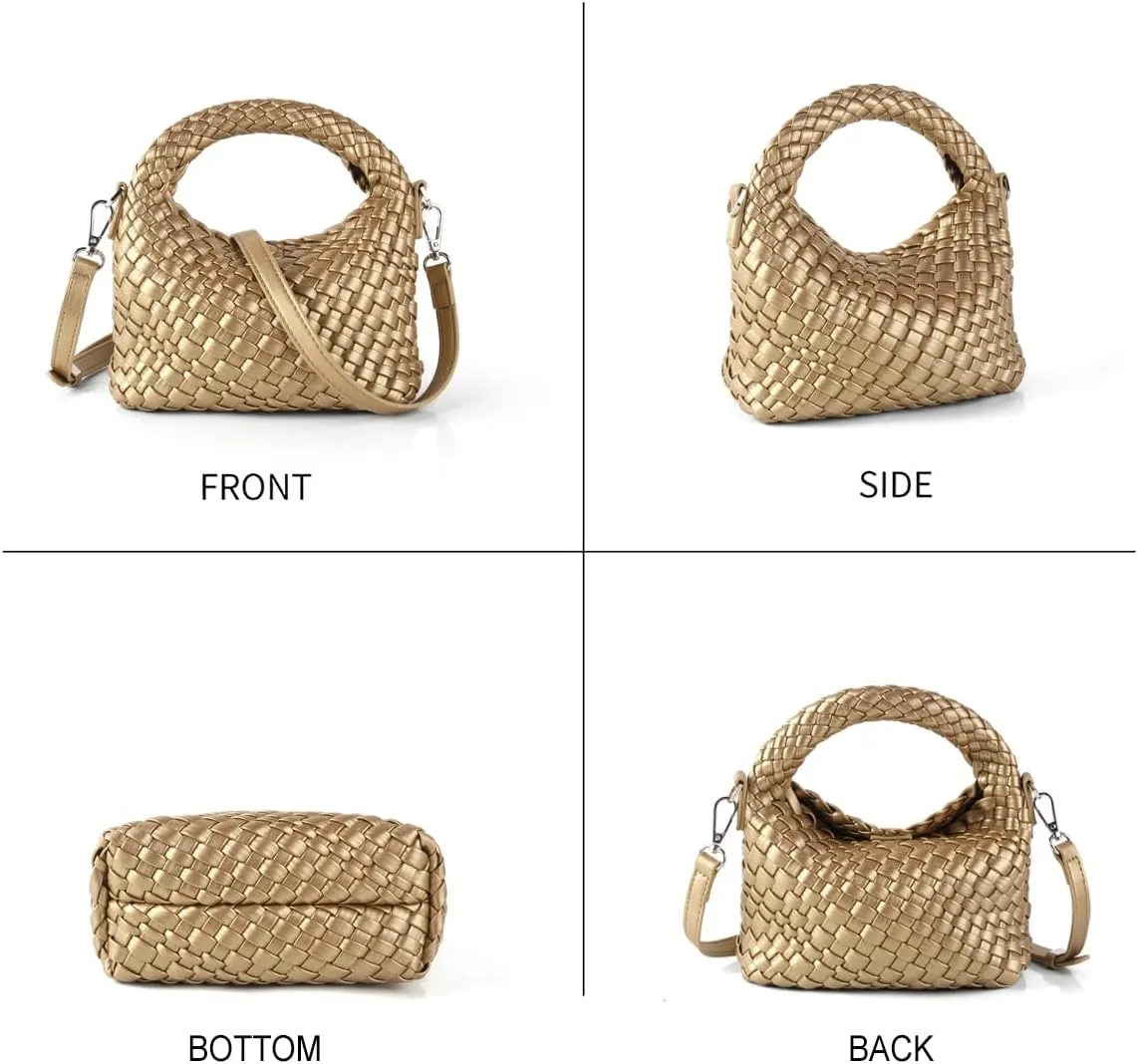 Women Woven Tote Small Crossbody Bag, Weave Quilted Purse Square Shoulder Bag Woven Handbag with Detachable Strap