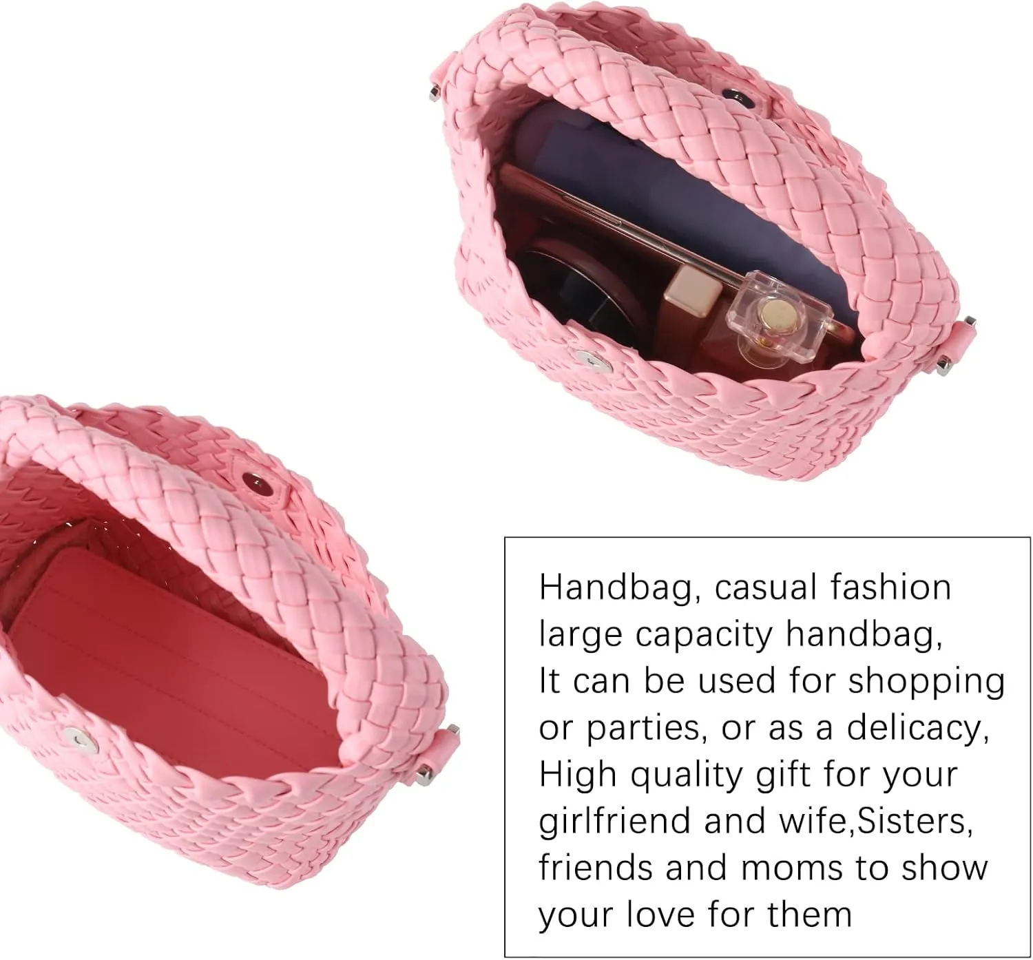 Women Woven Tote Small Crossbody Bag, Weave Quilted Purse Square Shoulder Bag Woven Handbag with Detachable Strap