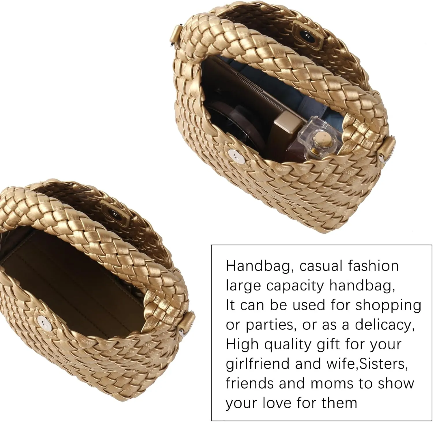 Women Woven Tote Small Crossbody Bag, Weave Quilted Purse Square Shoulder Bag Woven Handbag with Detachable Strap