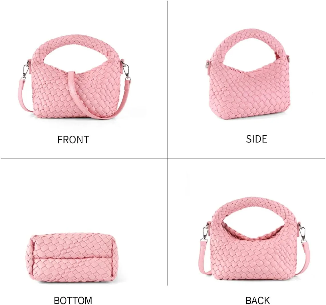 Women Woven Tote Small Crossbody Bag, Weave Quilted Purse Square Shoulder Bag Woven Handbag with Detachable Strap