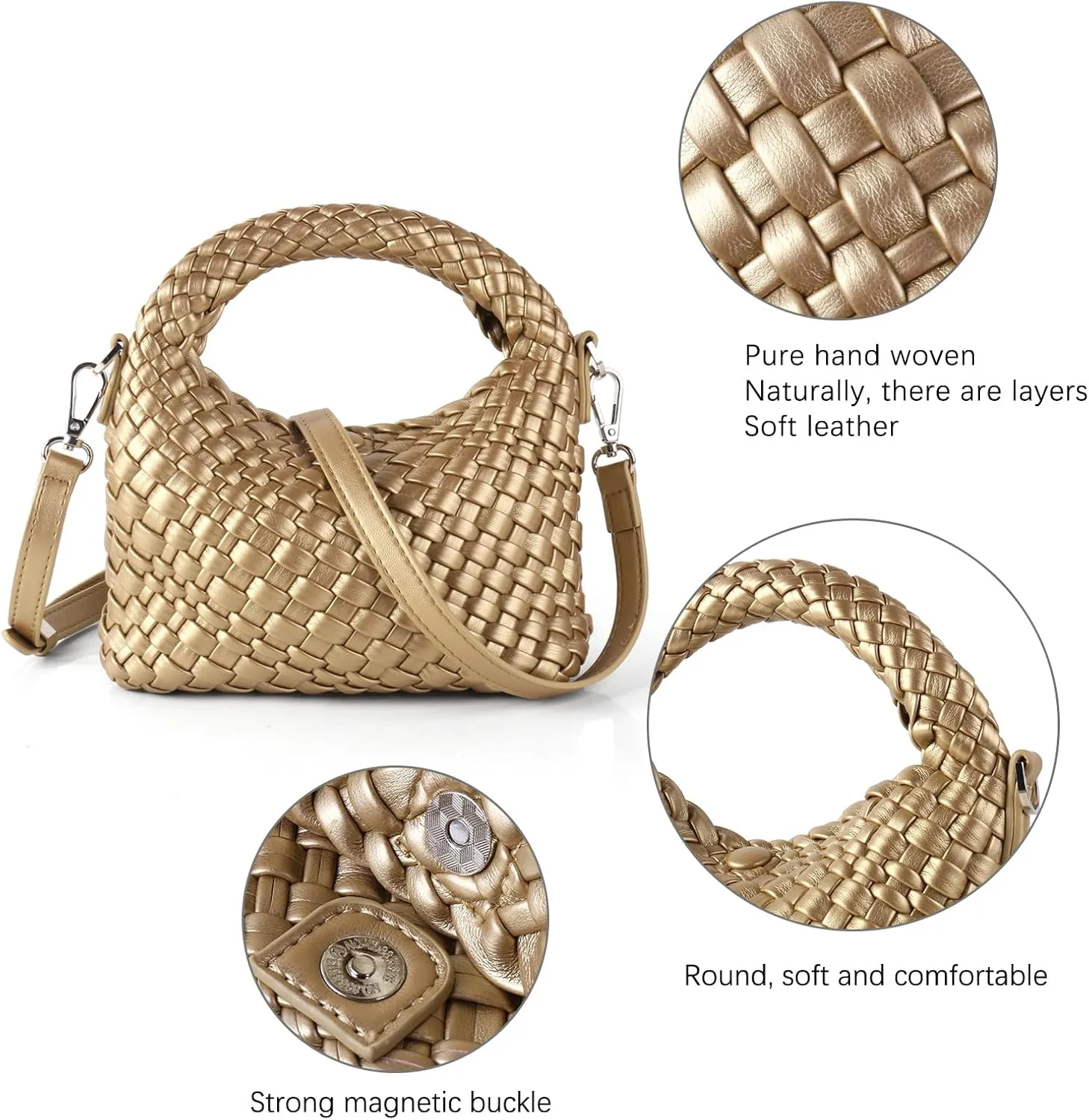 Women Woven Tote Small Crossbody Bag, Weave Quilted Purse Square Shoulder Bag Woven Handbag with Detachable Strap