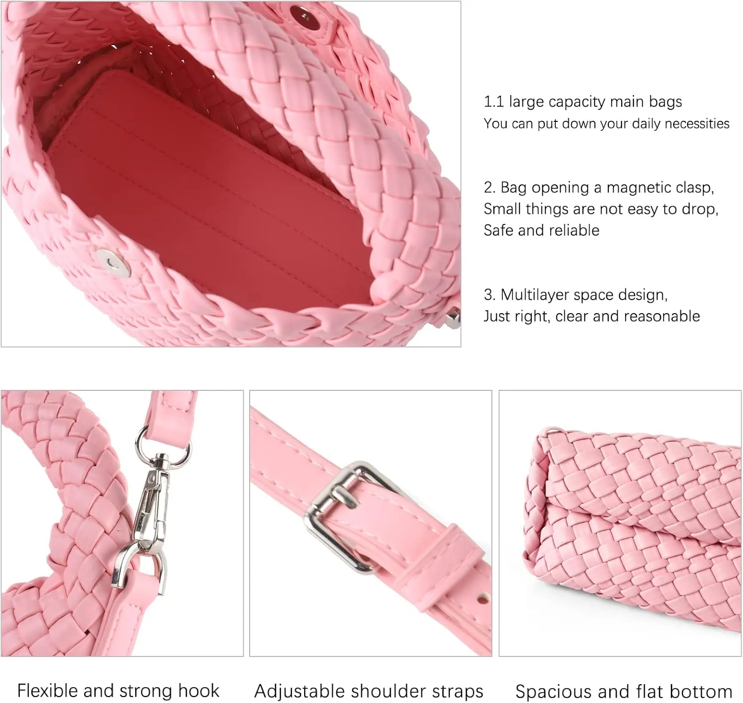 Women Woven Tote Small Crossbody Bag, Weave Quilted Purse Square Shoulder Bag Woven Handbag with Detachable Strap