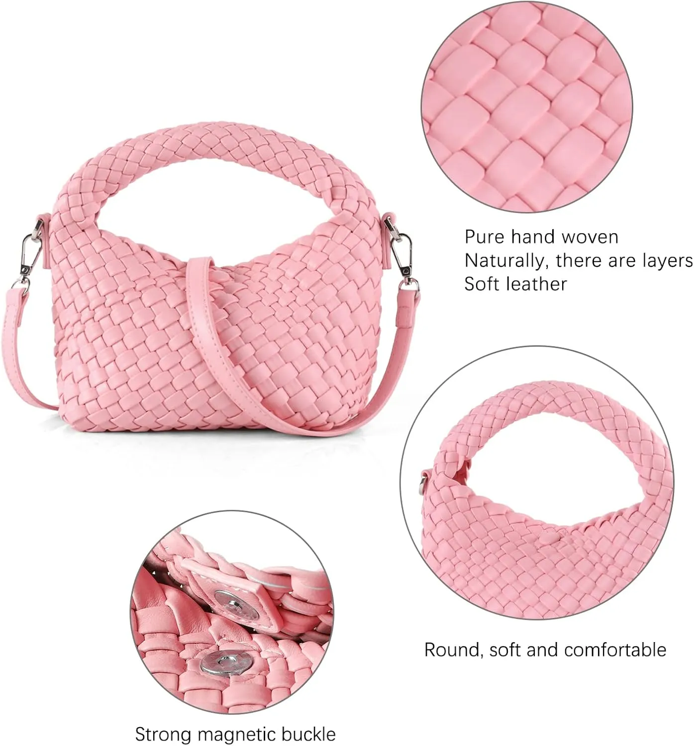 Women Woven Tote Small Crossbody Bag, Weave Quilted Purse Square Shoulder Bag Woven Handbag with Detachable Strap