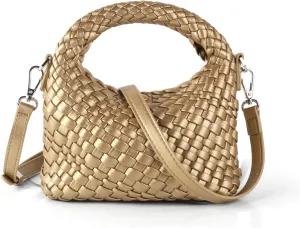 Women Woven Tote Small Crossbody Bag, Weave Quilted Purse Square Shoulder Bag Woven Handbag with Detachable Strap
