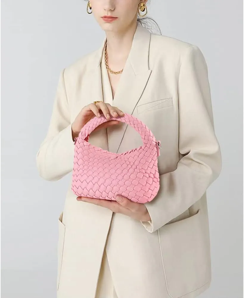 Women Woven Tote Small Crossbody Bag, Weave Quilted Purse Square Shoulder Bag Woven Handbag with Detachable Strap
