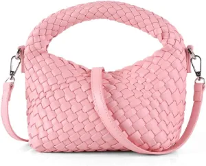 Women Woven Tote Small Crossbody Bag, Weave Quilted Purse Square Shoulder Bag Woven Handbag with Detachable Strap