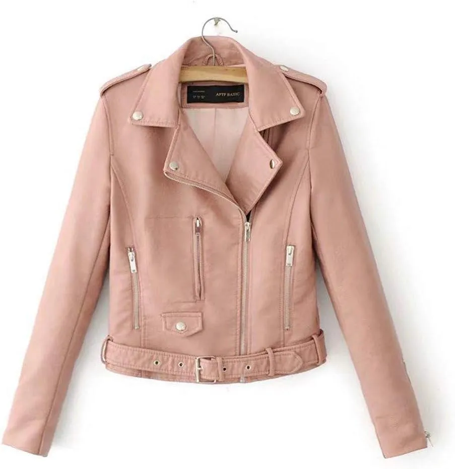 Women's 2023 Fall Faux Leather Biker Motorcycle Jacket Fashion Plus Size Long Sleeve Zipper Slim Fit Short Casual Coat
