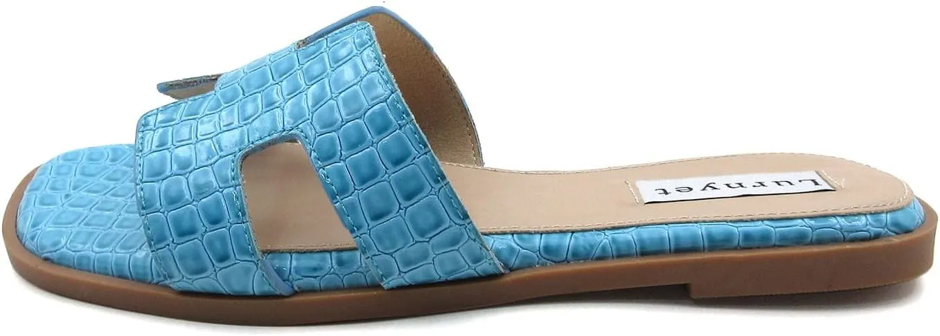 Women's Comfort Cushion Flat Sandal with Crocodile Pattern: Stylish Design Slide, Non-Slip Rubber Sole, Latex Insole for Comfort, Perfect for Parties, Gatherings, Casual Wear, Vacations, and Beach Days