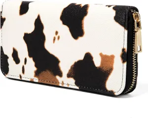 Women's Cow Print Wallets Western Highland Cowhide Stuff Gifts for Ladies Slim Purse Credit Card Holder Brown