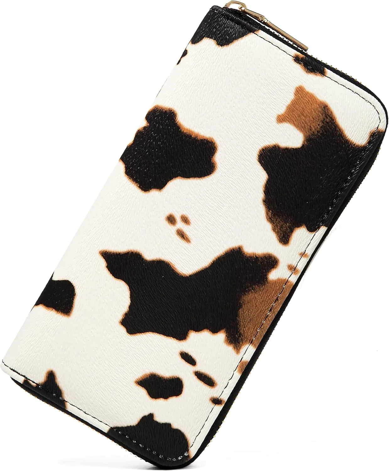 Women's Cow Print Wallets Western Highland Cowhide Stuff Gifts for Ladies Slim Purse Credit Card Holder Brown