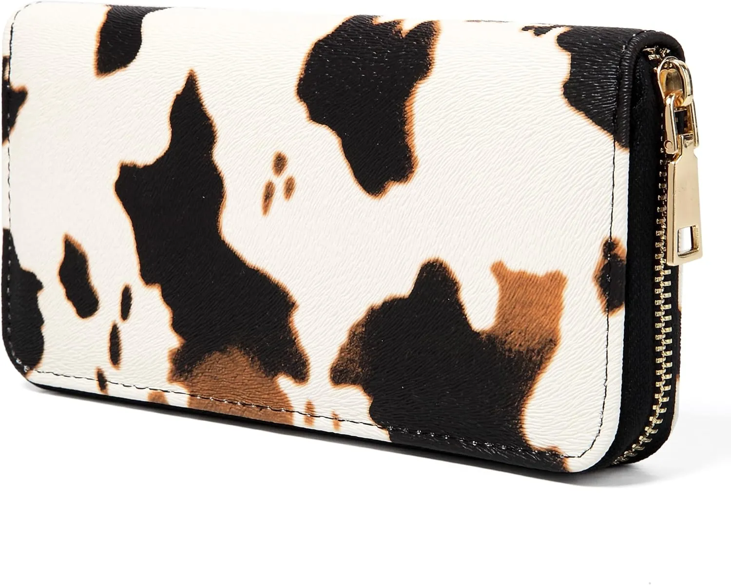 Women's Cow Print Wallets Western Highland Cowhide Stuff Gifts for Ladies Slim Purse Credit Card Holder Brown
