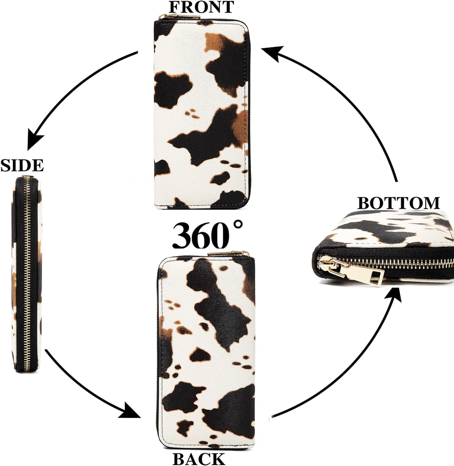 Women's Cow Print Wallets Western Highland Cowhide Stuff Gifts for Ladies Slim Purse Credit Card Holder Brown