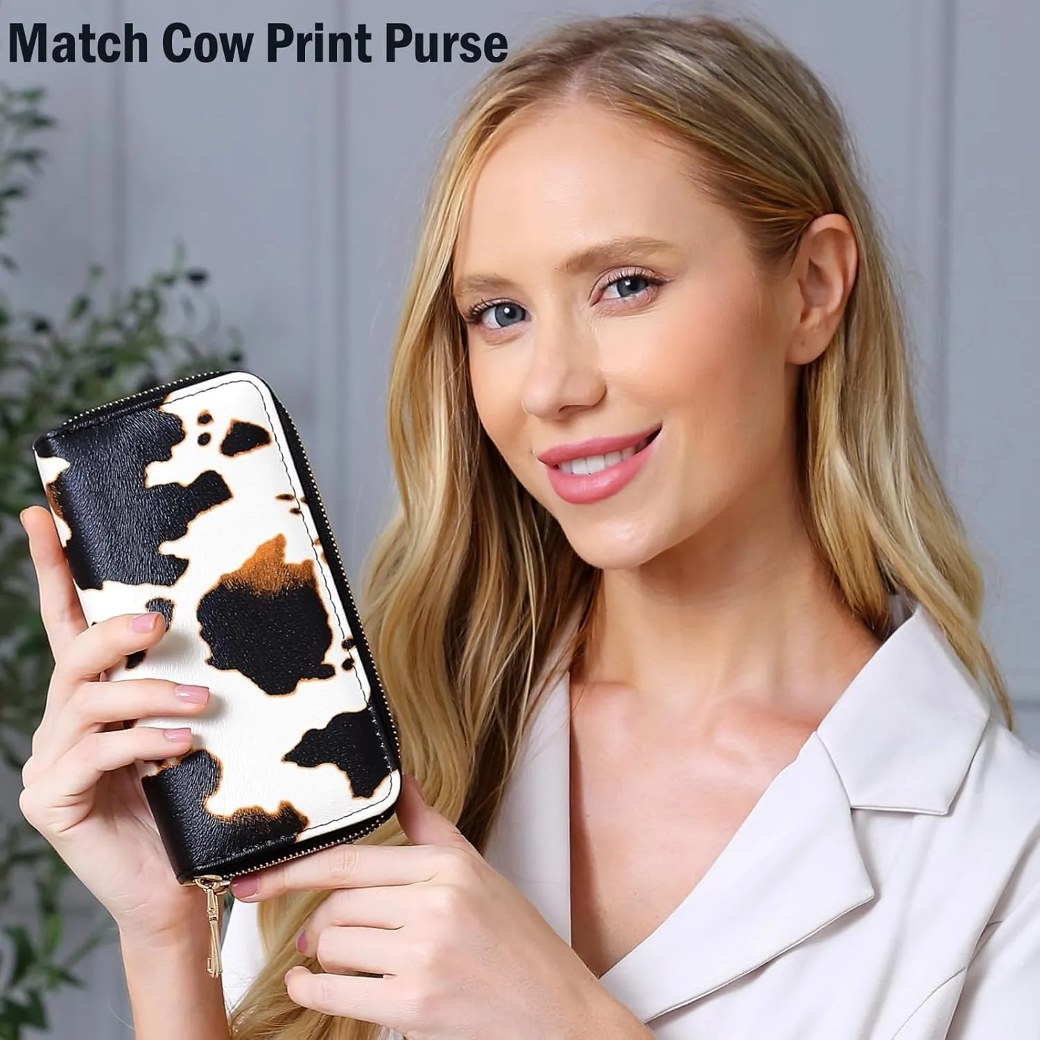 Women's Cow Print Wallets Western Highland Cowhide Stuff Gifts for Ladies Slim Purse Credit Card Holder Brown