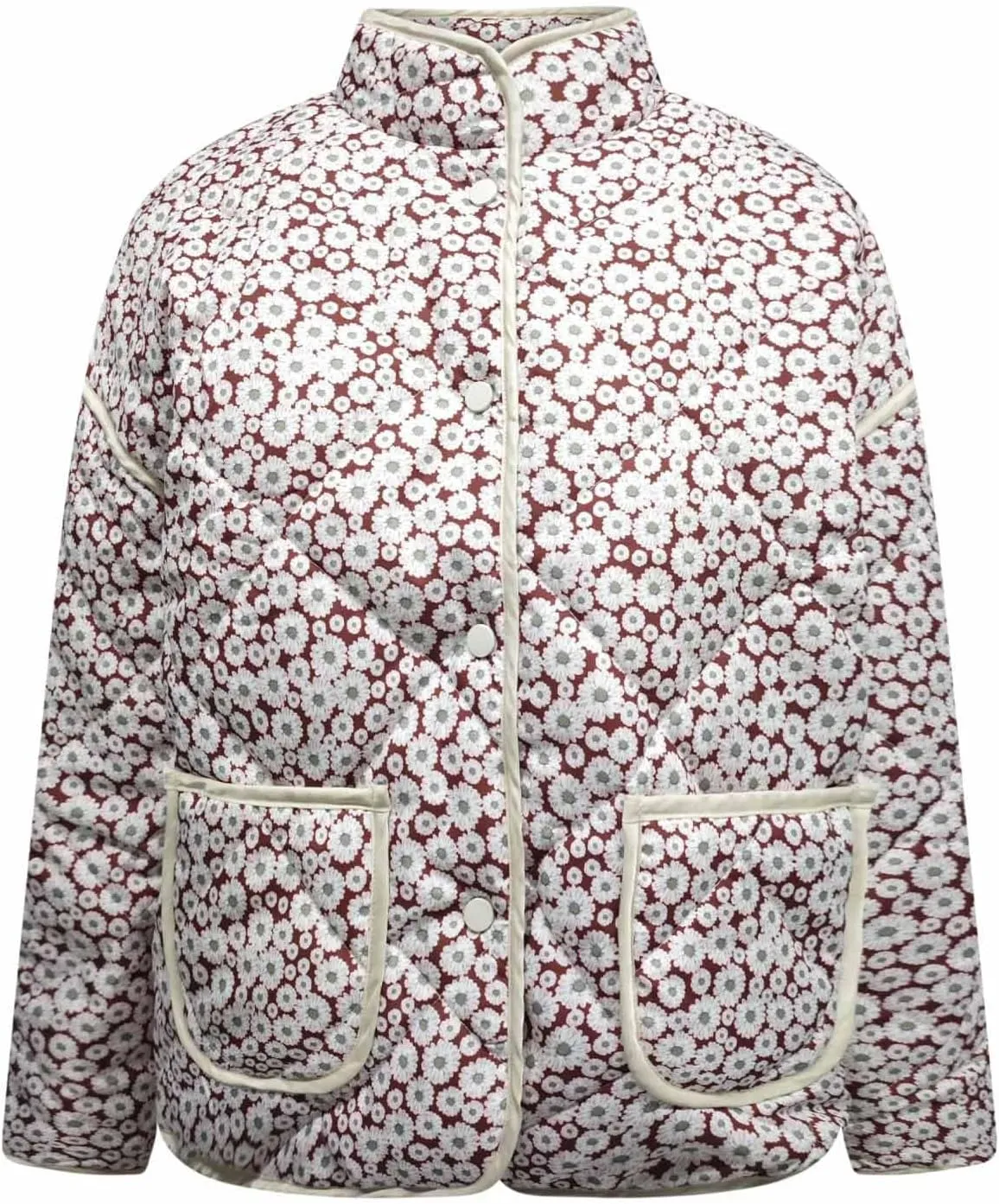 Womens Cropped Winter Jacket Lightweight Floral Print Winter Coats Long Sleeve Vintage Puffer Jacket