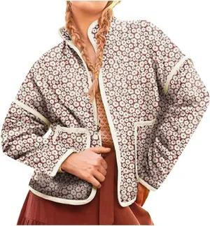 Womens Cropped Winter Jacket Lightweight Floral Print Winter Coats Long Sleeve Vintage Puffer Jacket