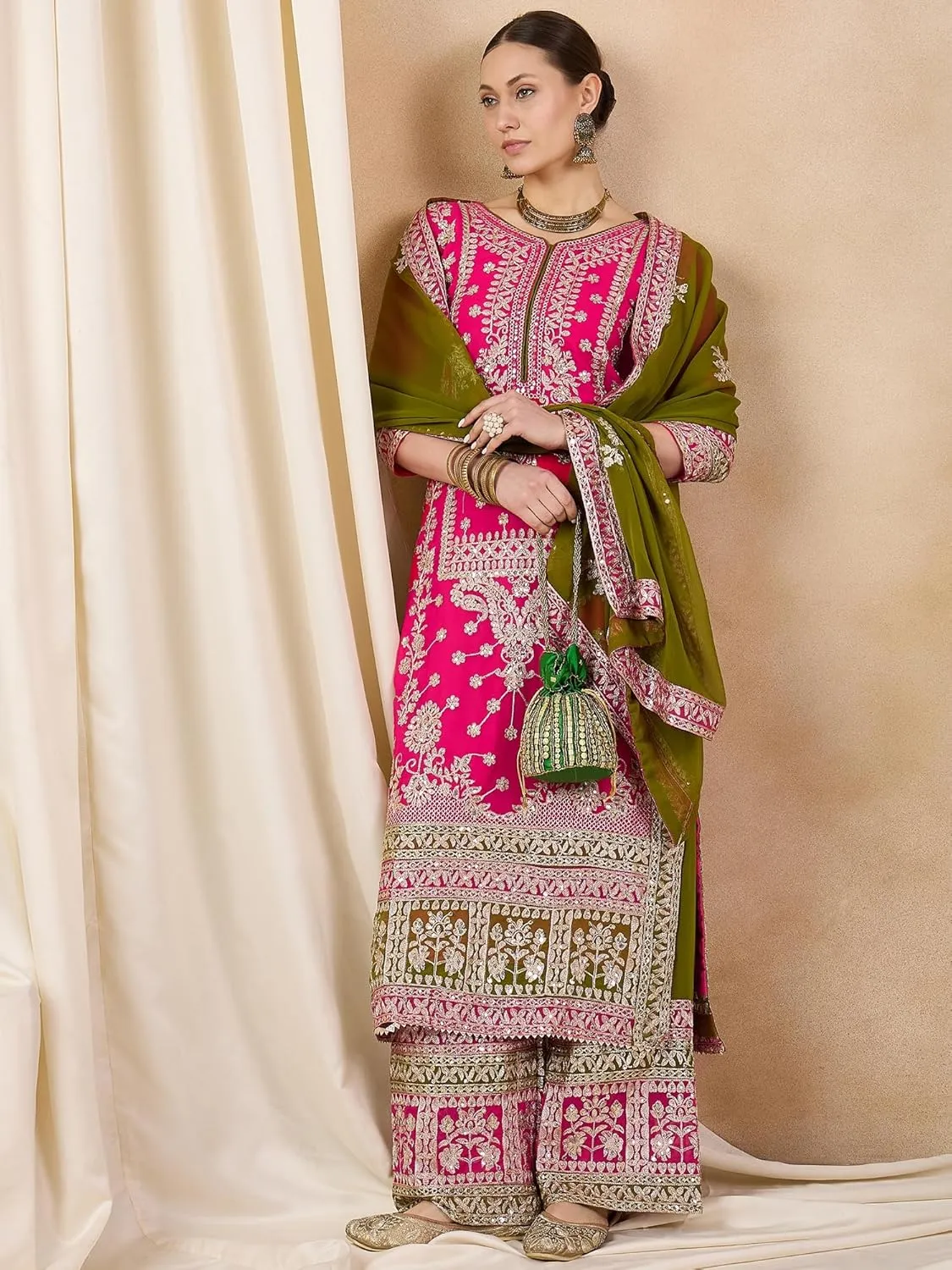 Women's Faux Georgette Fabric Zari embroidery Kurta With Palazzo