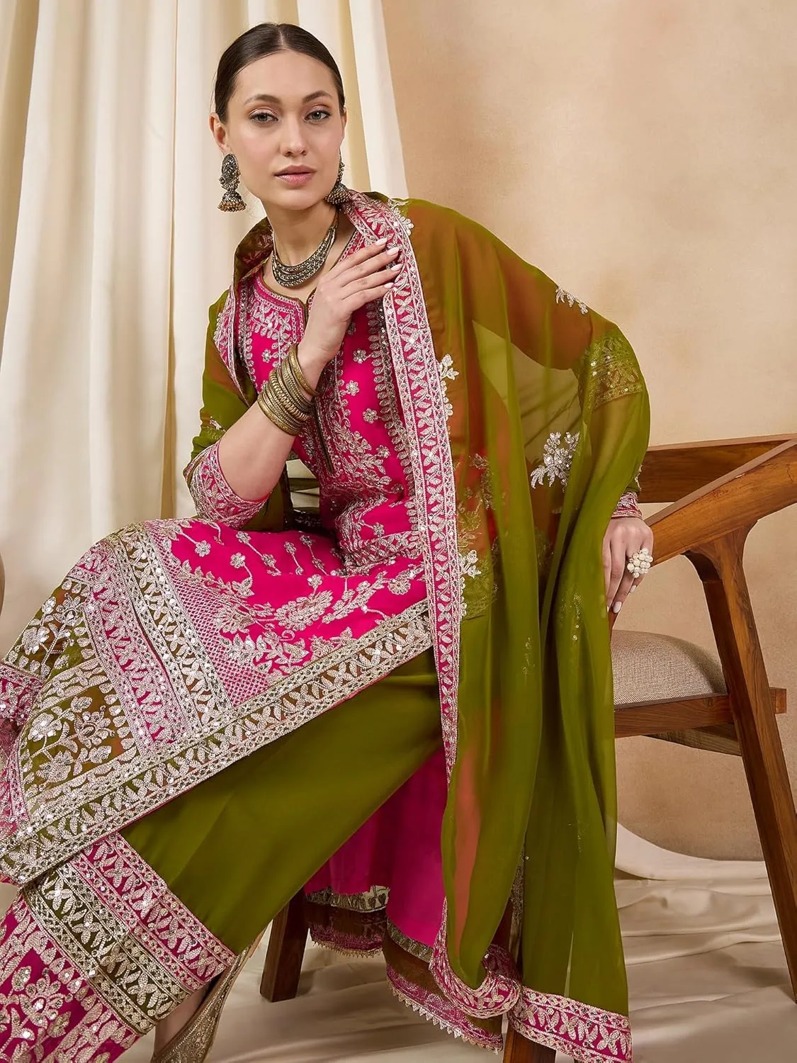Women's Faux Georgette Fabric Zari embroidery Kurta With Palazzo