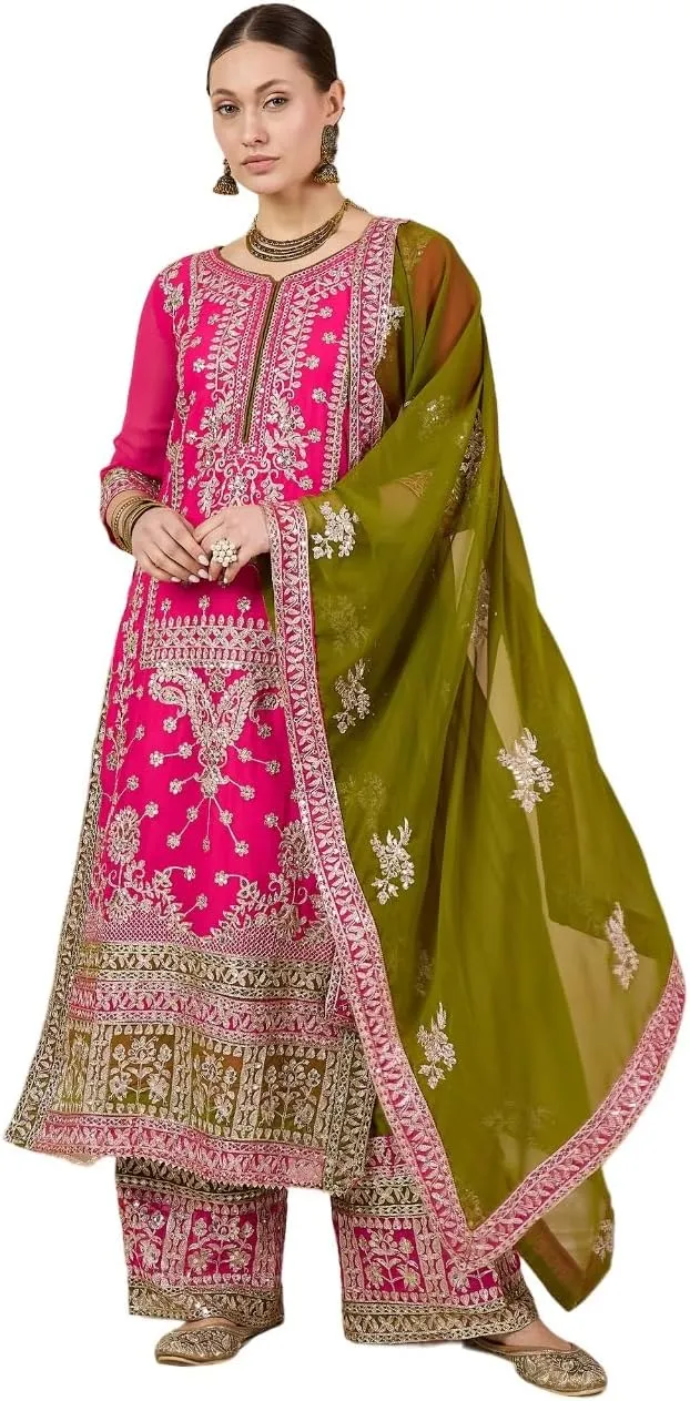 Women's Faux Georgette Fabric Zari embroidery Kurta With Palazzo