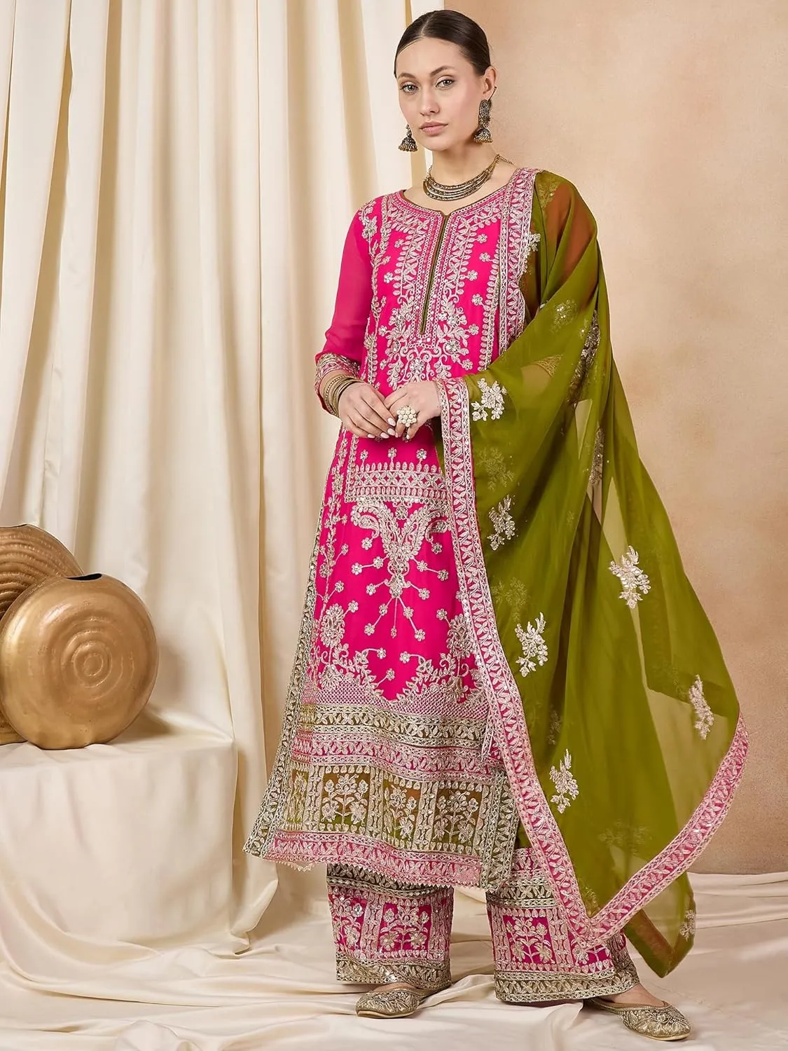 Women's Faux Georgette Fabric Zari embroidery Kurta With Palazzo