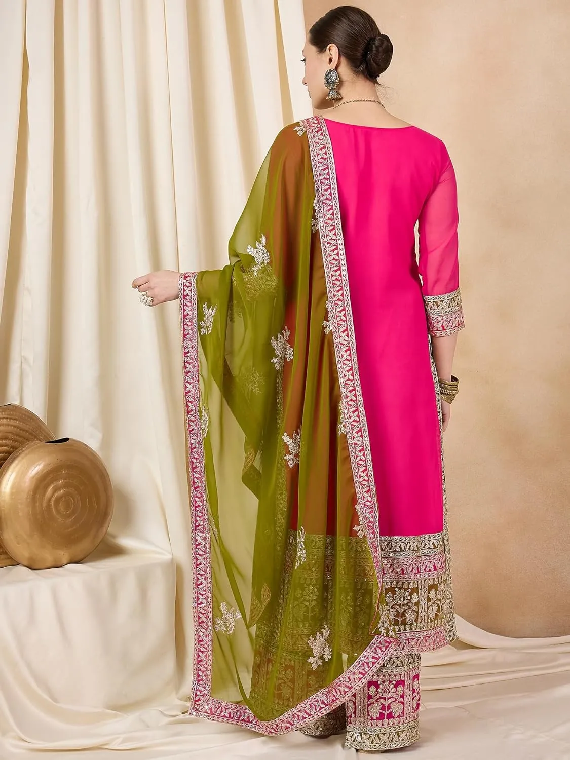 Women's Faux Georgette Fabric Zari embroidery Kurta With Palazzo