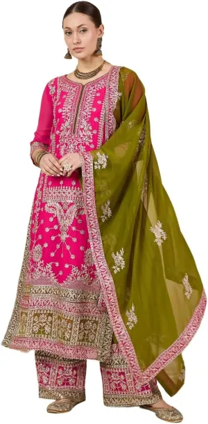 Women's Faux Georgette Fabric Zari embroidery Kurta With Palazzo