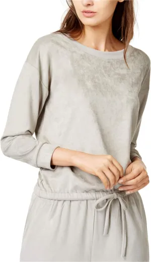 Womens Faux-Suede Knit Sweater, Grey, Small