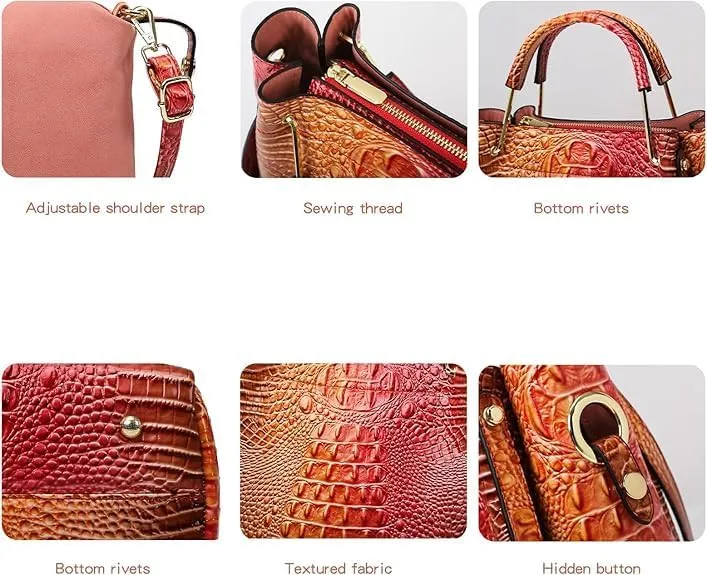 Women’s Floral Embossed Leather Handbag - Large Top Handle Shoulder Bag with Detachable Strap for Everyday