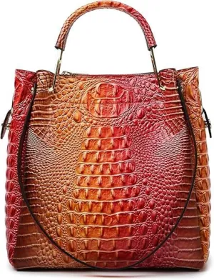 Women’s Floral Embossed Leather Handbag - Large Top Handle Shoulder Bag with Detachable Strap for Everyday