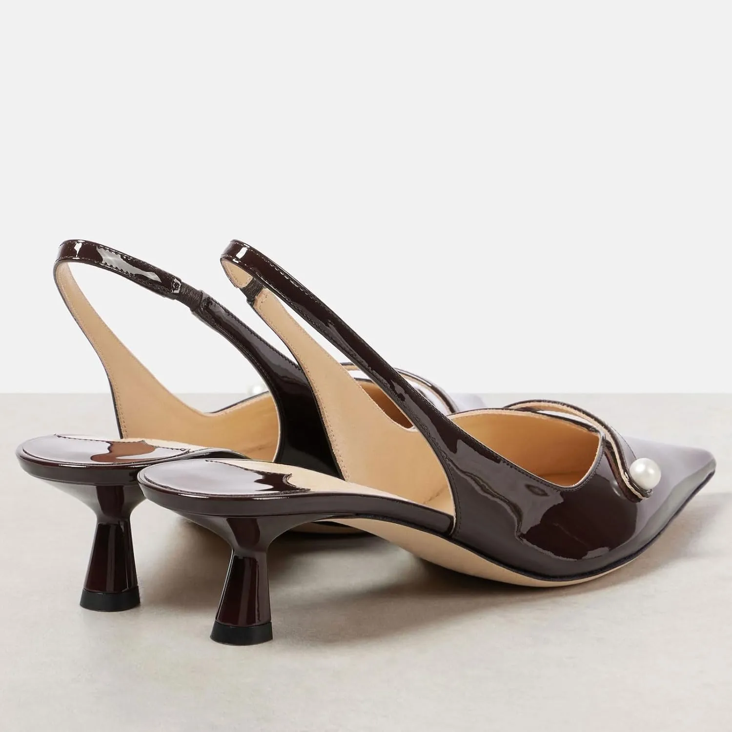 Women's Kitten Heel Pointed Toe Slingback Shoes Comfort Low Heel Slip On Patent/Embossed Leather Dress Pumps Fashion Pearl Party Casual Work Slingback Heels for Women