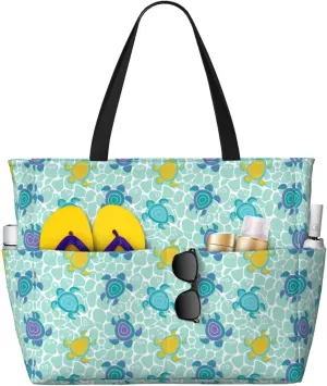 Women's Large Beach Bag Waterproof Travel Tote Bag with Pocket Sandproof Foldable Weekender Bags for Pool Vacation