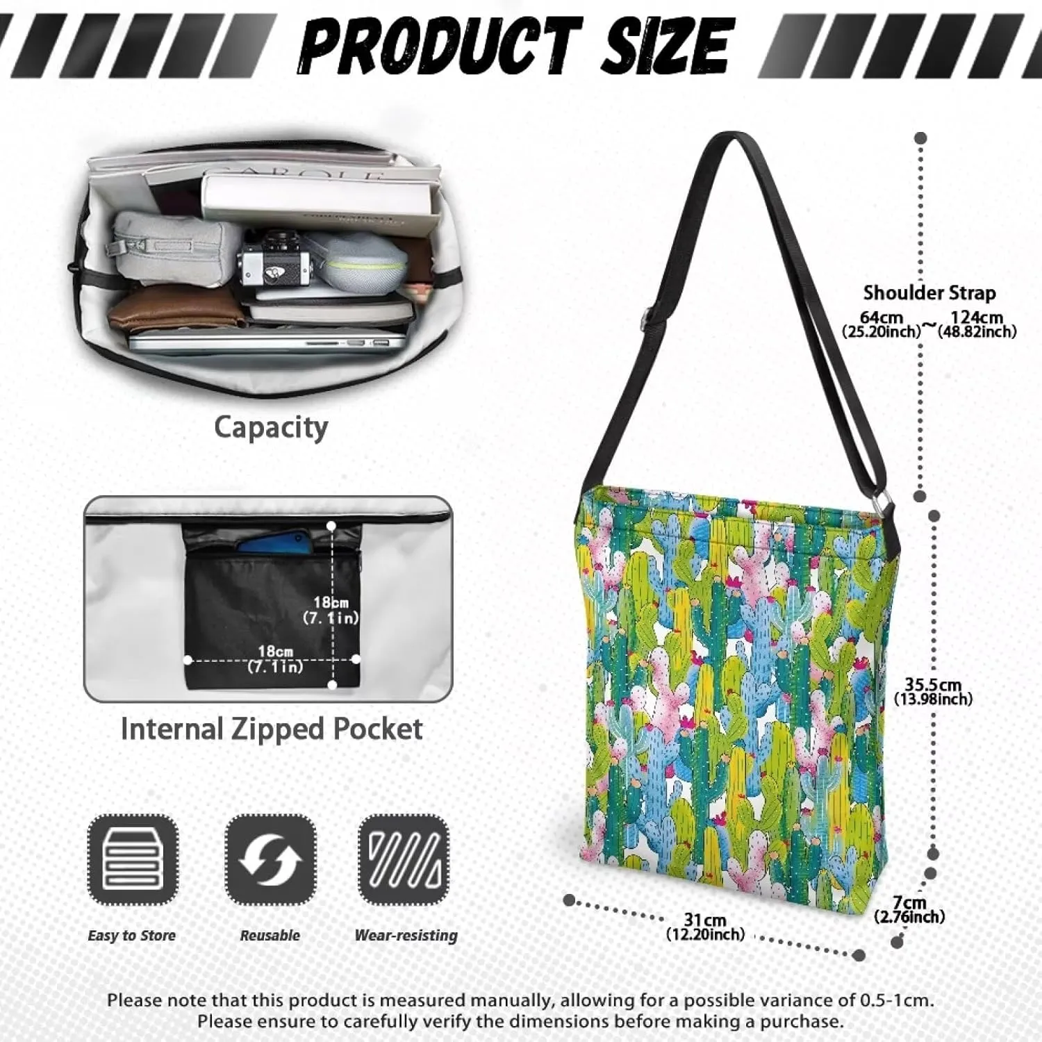Women's Large Size Canvas Shoulder Cossbody Bag Ladies Zipper Messegner Tote Handbags Satchel Adjustable Straps