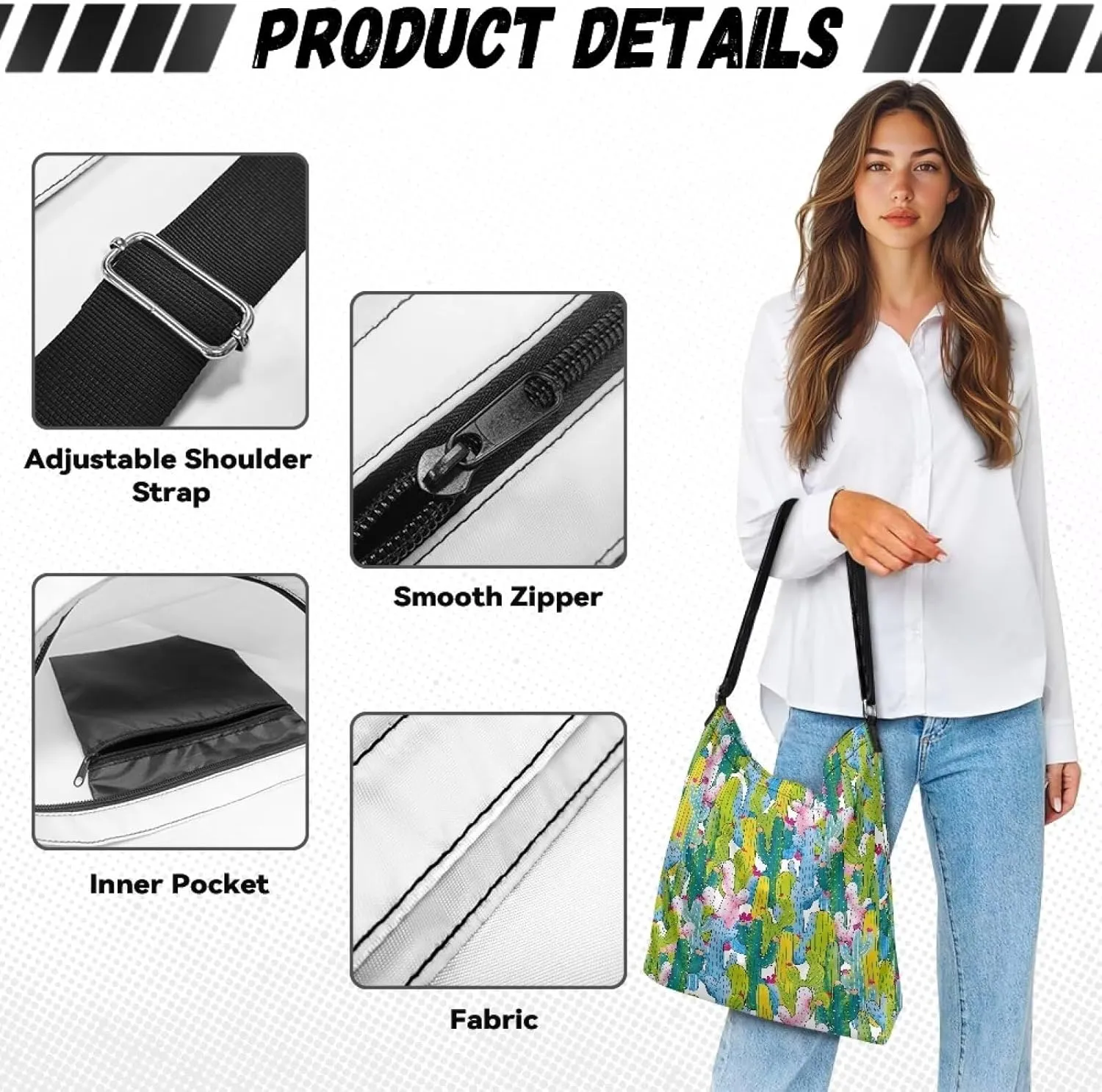 Women's Large Size Canvas Shoulder Cossbody Bag Ladies Zipper Messegner Tote Handbags Satchel Adjustable Straps